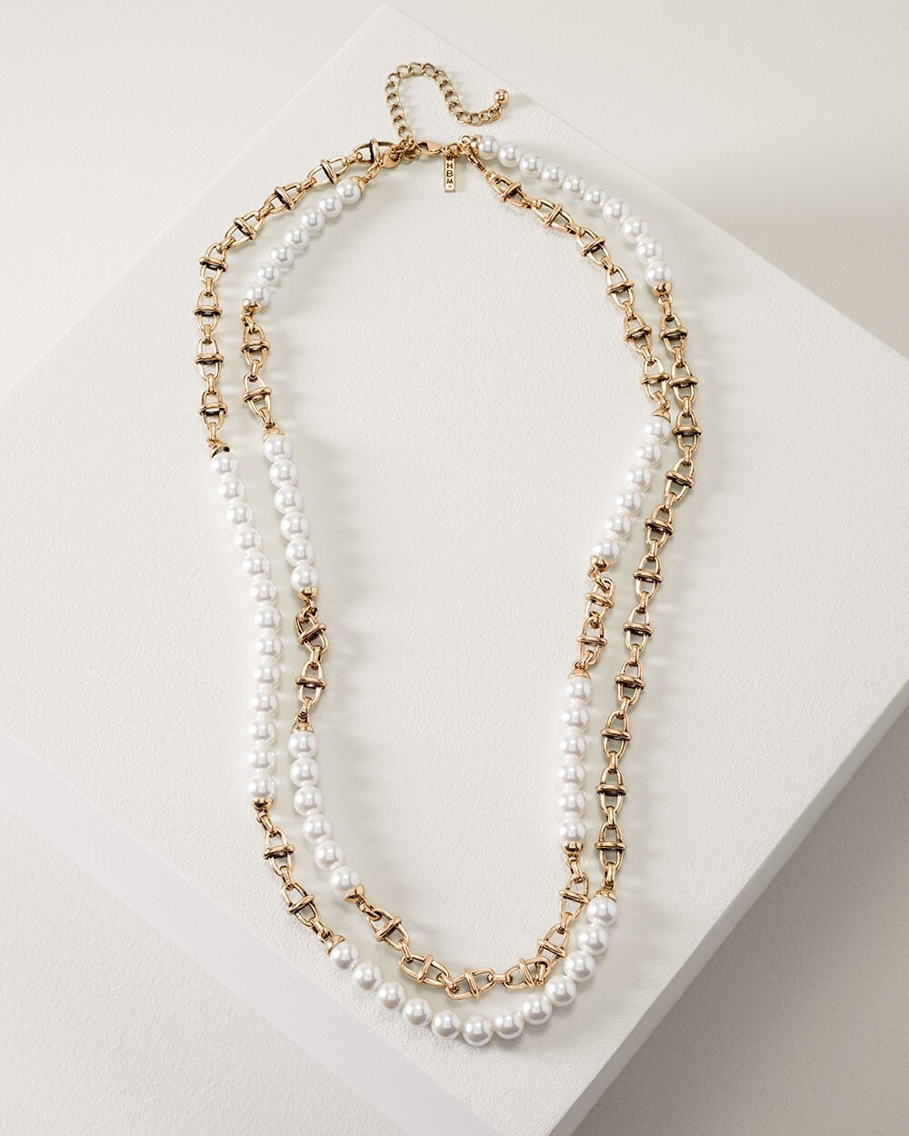 Goldtone & Faux Pearl Double Strand Necklace