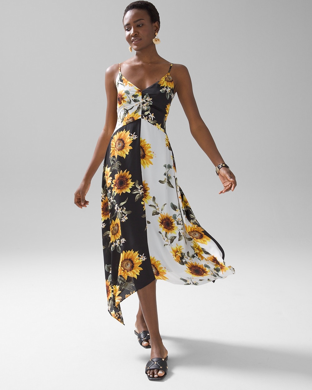 herlipto Sunflower-Printed Midi Dress | dishadham.org