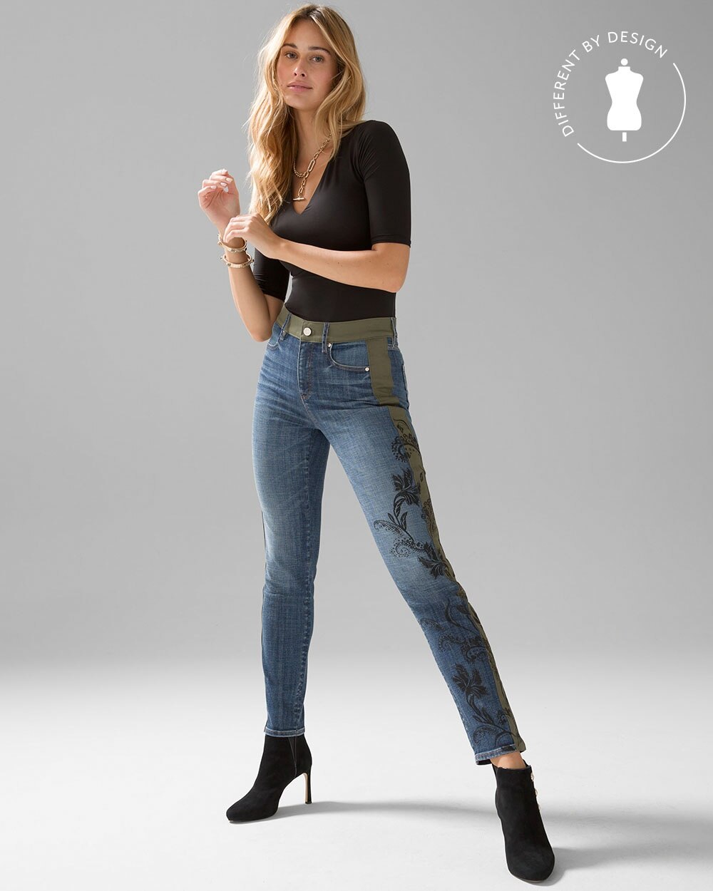 High-Rise Floral Print Slim Jeans