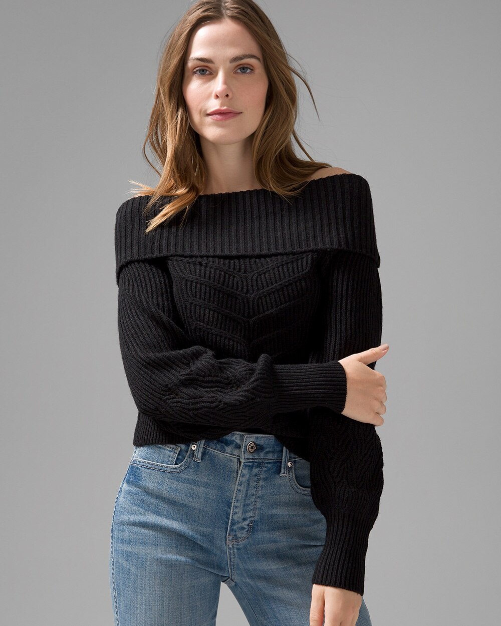 Off-the-Shoulder Cable Knit Sweater
