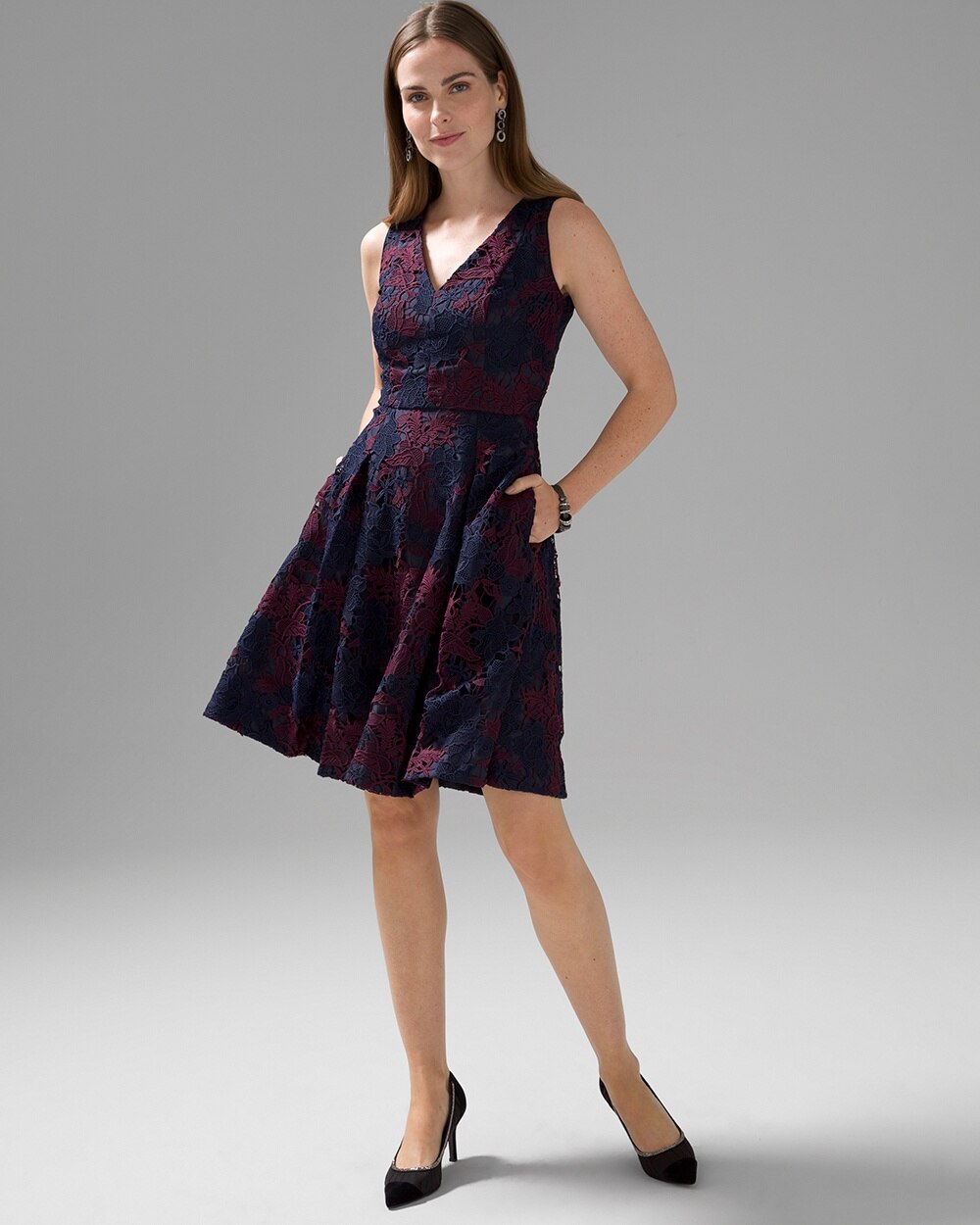 Sleeveless Lace Fit & Flare Dress