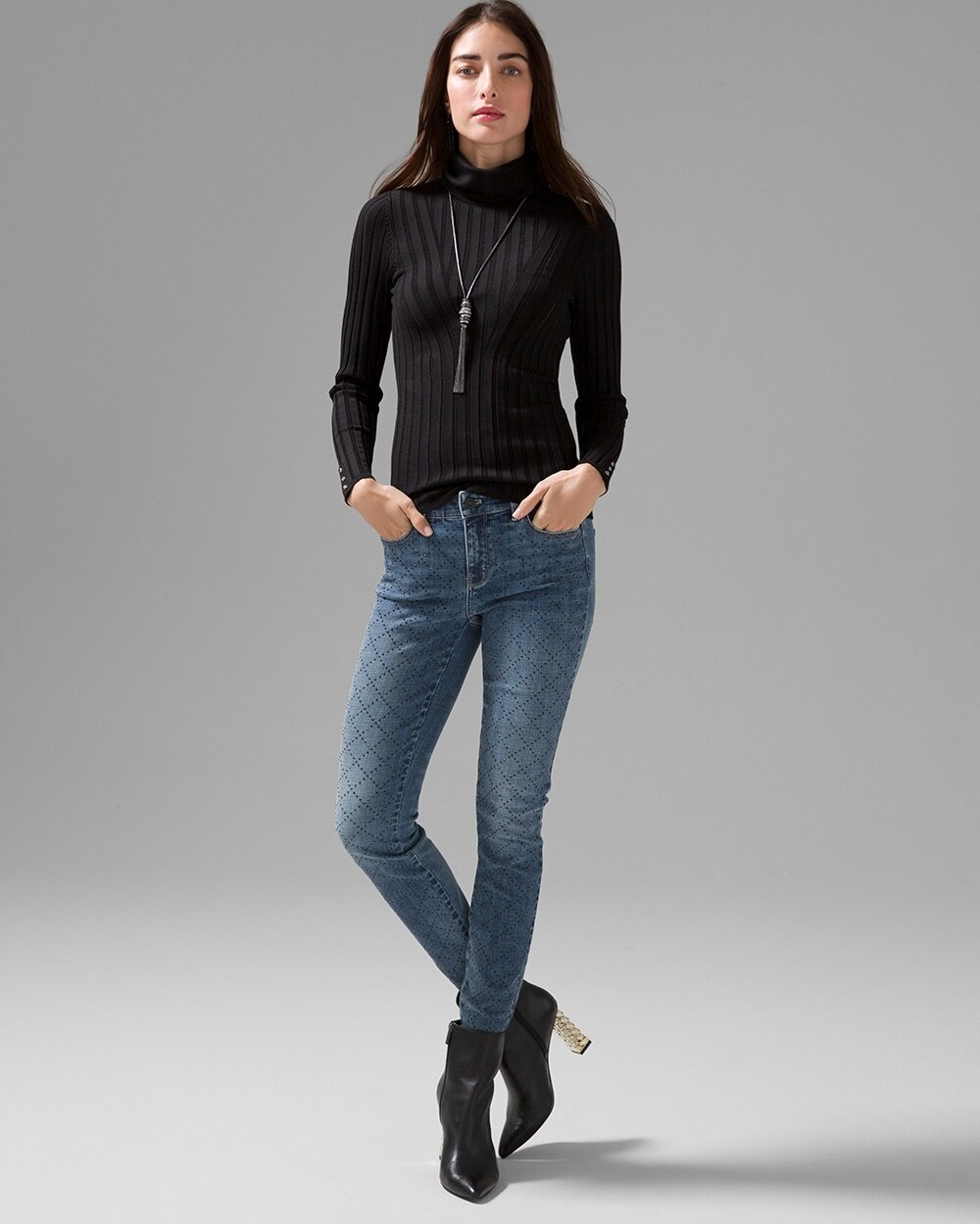 Petite Mid-Rise Everyday Soft Denim\u2122 Embellished Skinny Jeans