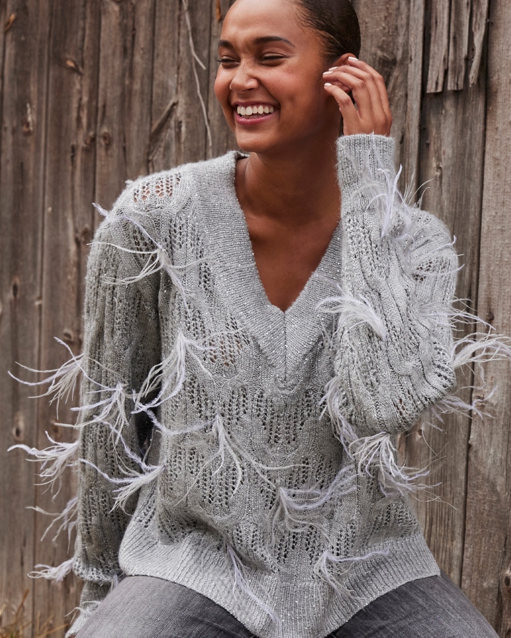 Feathered Sequin Sweater
