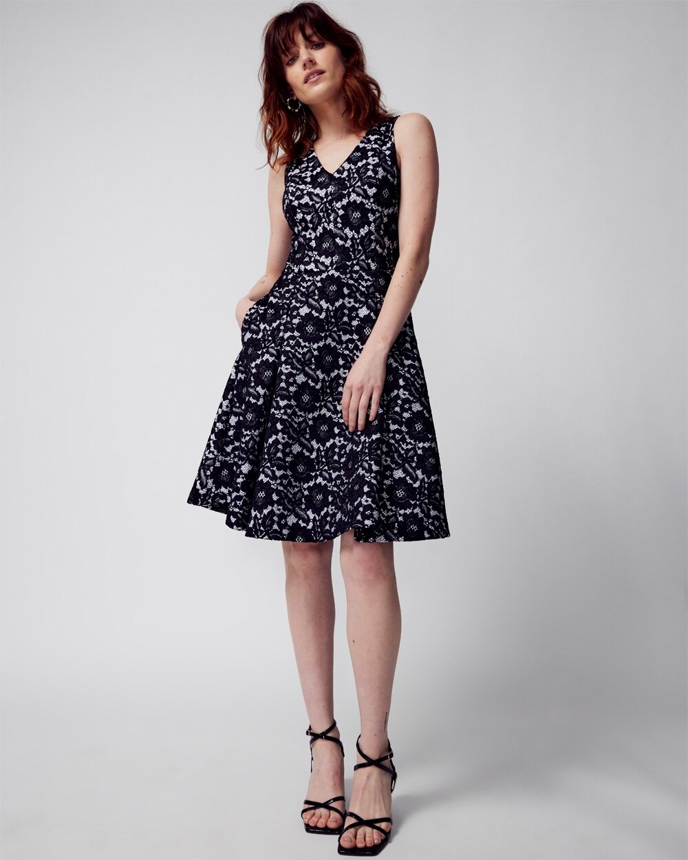 Petite Sleeveless Bonded Lace Fit-and-Flare Dress