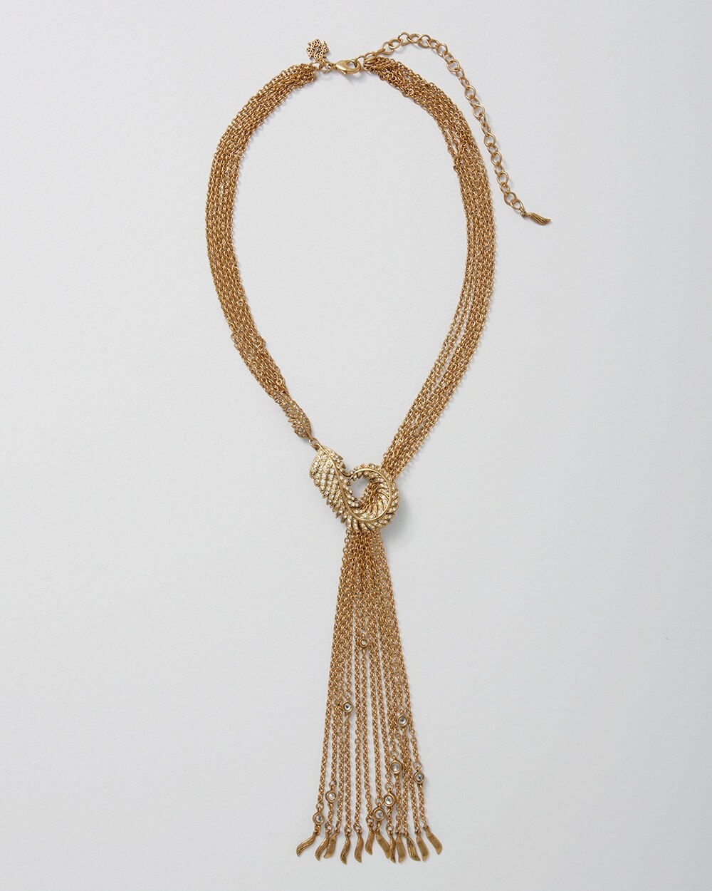 Feather & Crystal Y-Neck Tassel Necklace