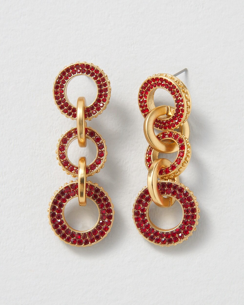 Goldtone & Red Rings Drop Earrings