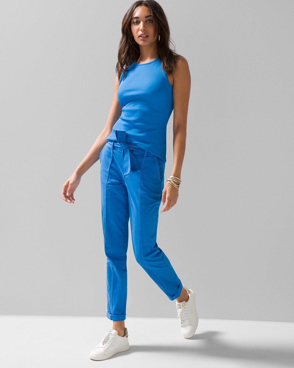 Pret High-Rise Belted Straight Cropped Pant