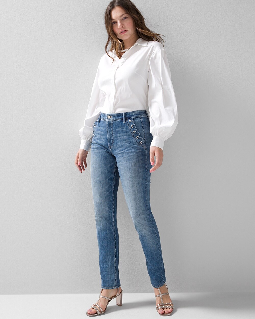 Petite High-Rise Everyday Soft Denim\u2122 Grommet Pocket Slim Jeans