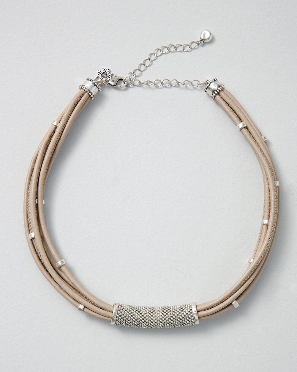 Silvertone Leather Collar Necklace
