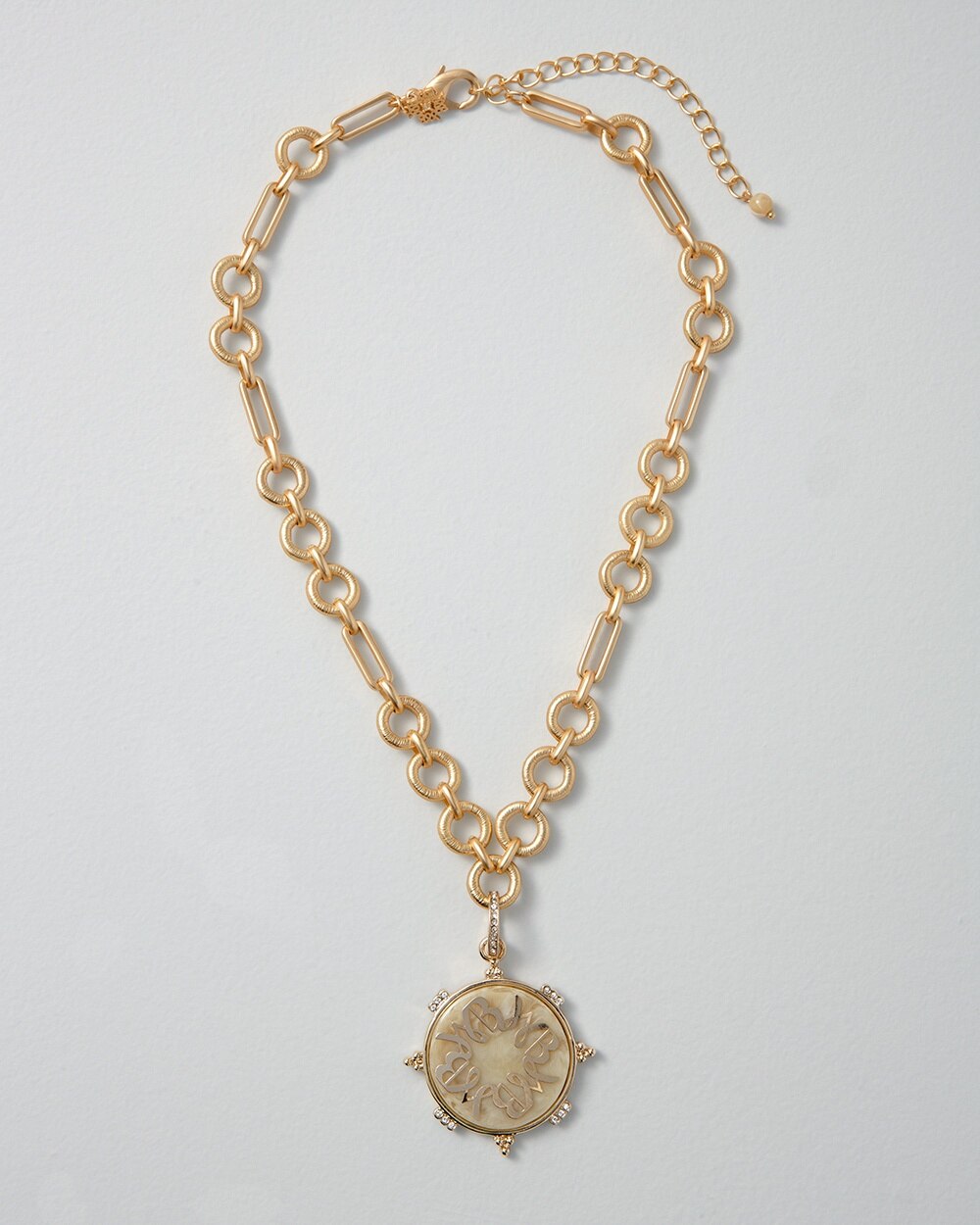 Goldtone Compass & Logo Necklace