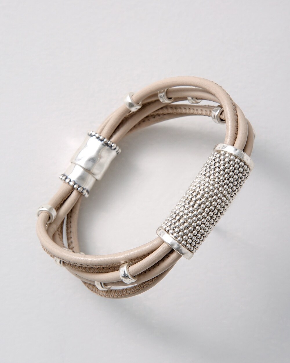 Silvertone Leather Bracelet