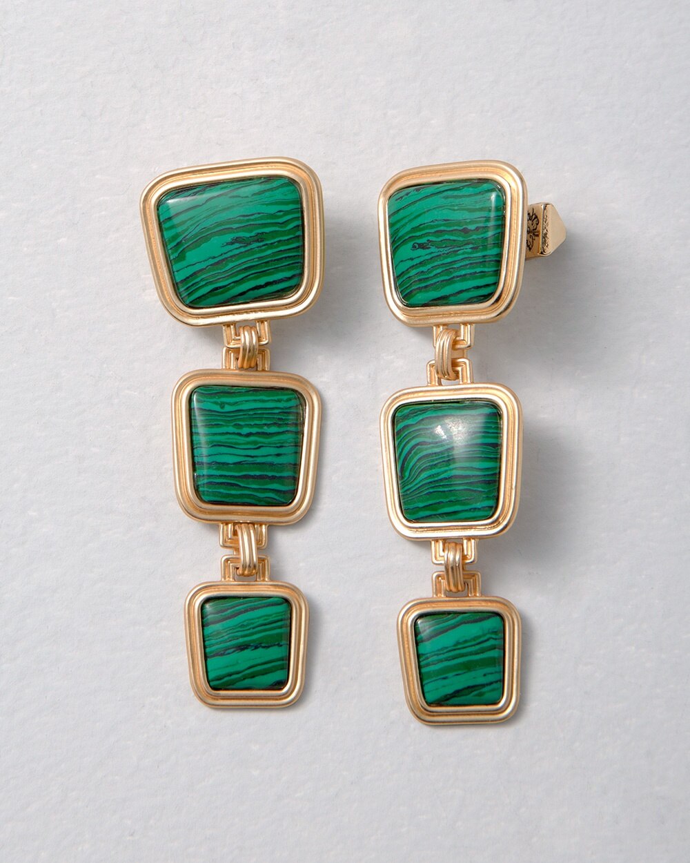 Green & Goldtone Linear Earrings