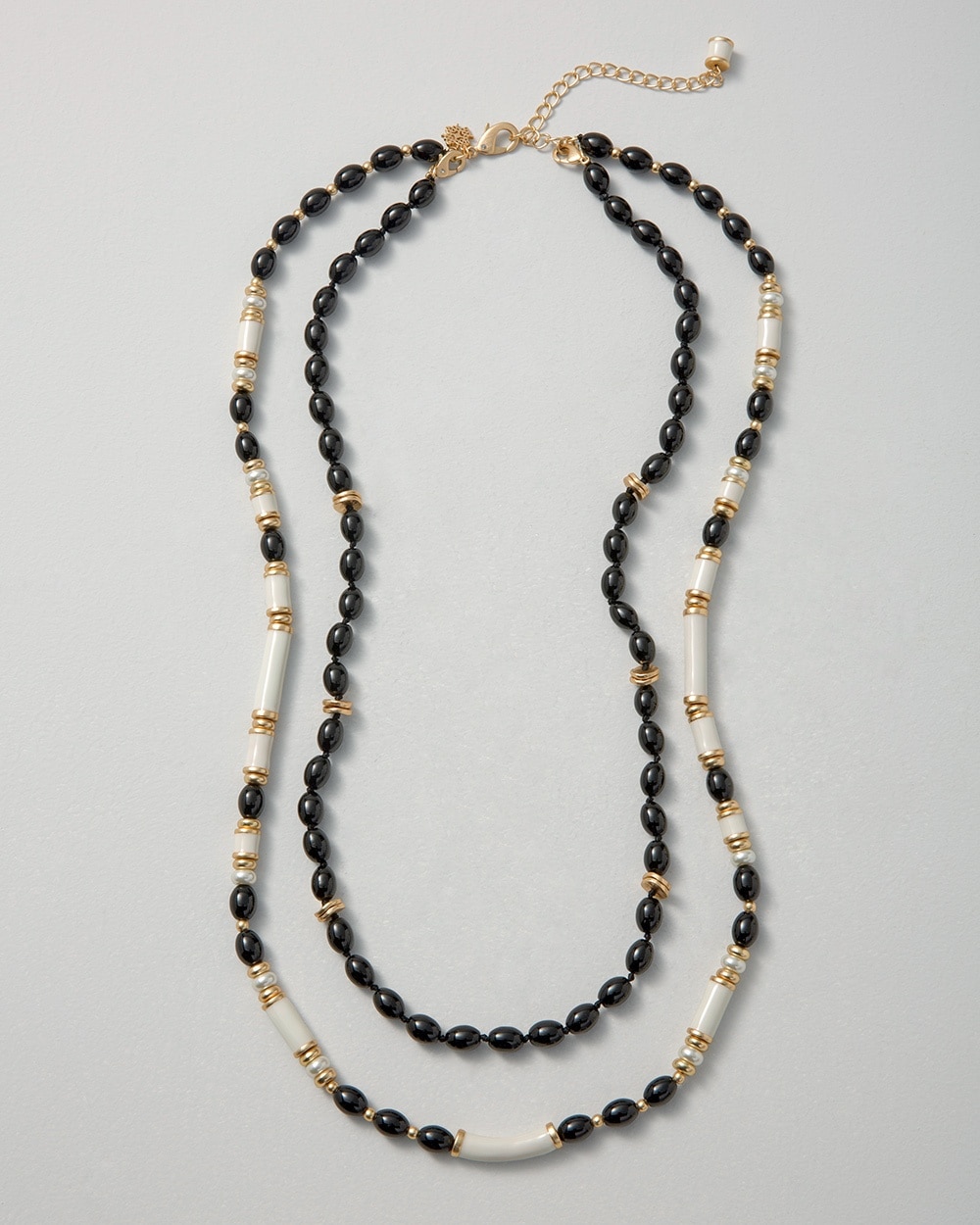 Convertible Multi-Row Goldtone, Black & Ecru Necklace