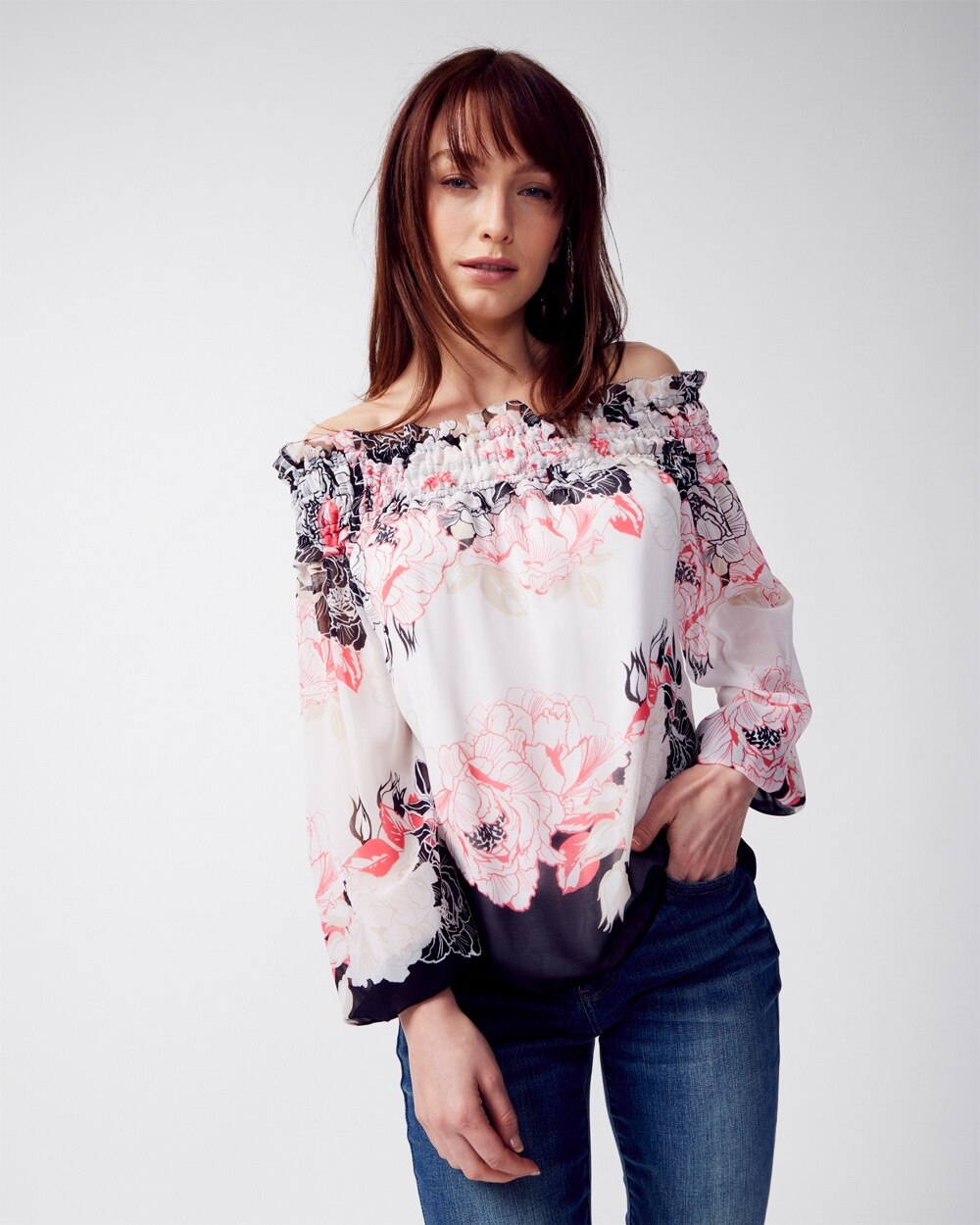 Off-the-Shoulder Ruffle-Sleeve Blouse
