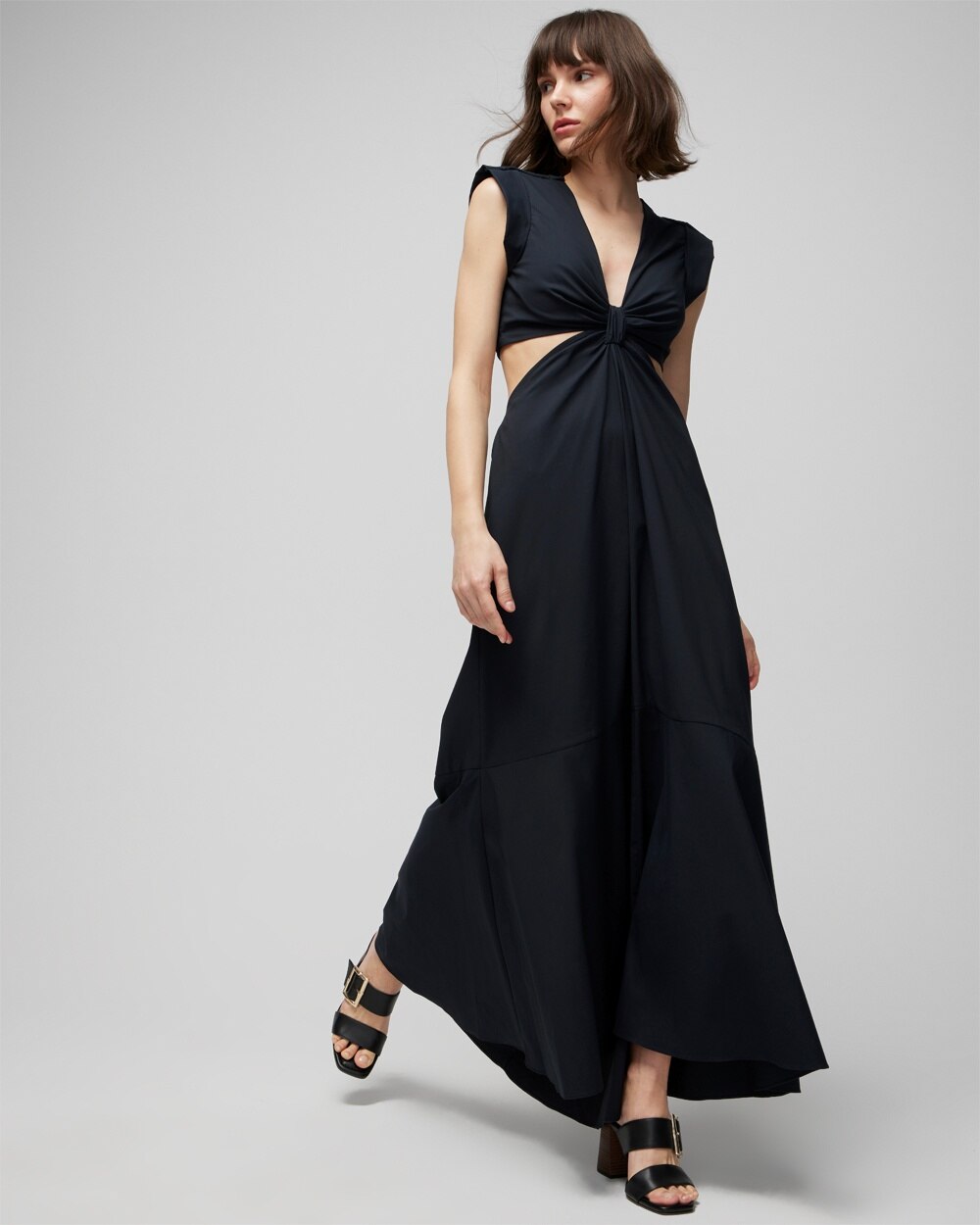 Deep V-Neck Midi Dress with Cut-Outs