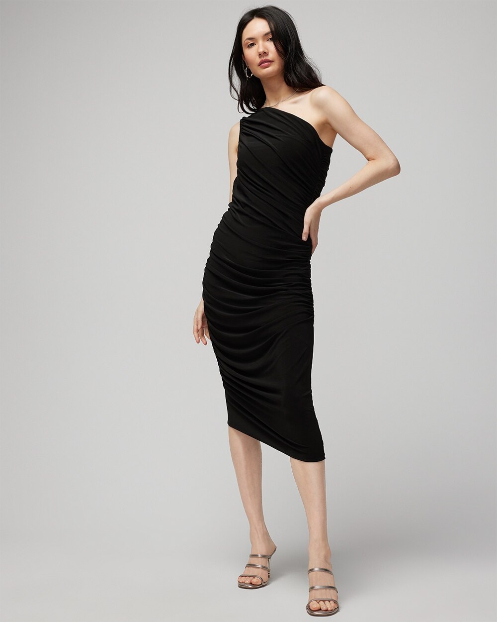 Petite One-Shoulder Asymmetrical Midi Dress