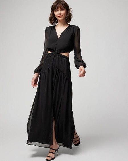 Long-Sleeve Cutout Maxi Dress