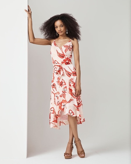 Outlet WHBM Wrap Ruffle High-Low Dress