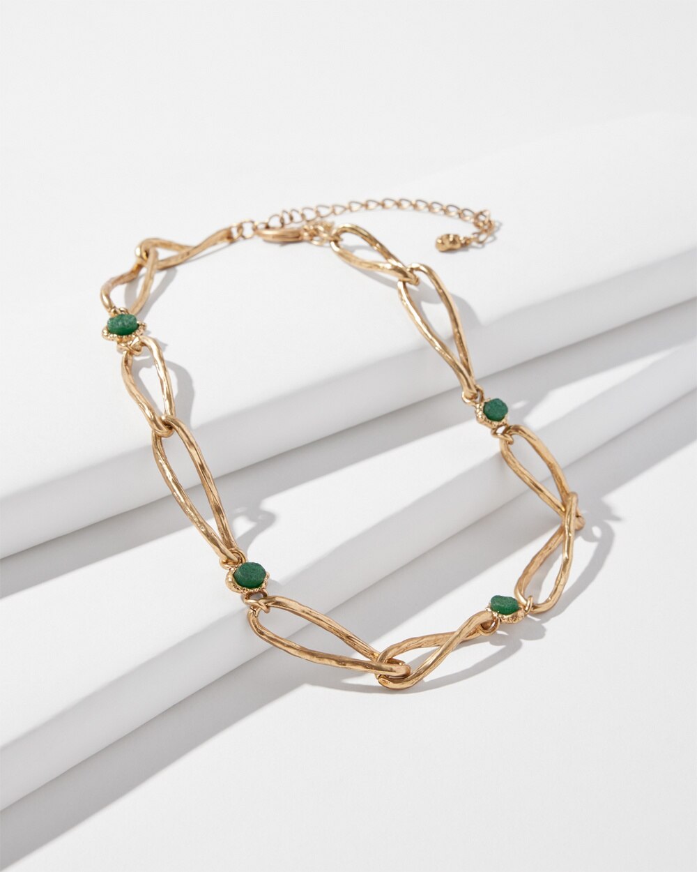 Goldtone + Green Stone Collar Necklace