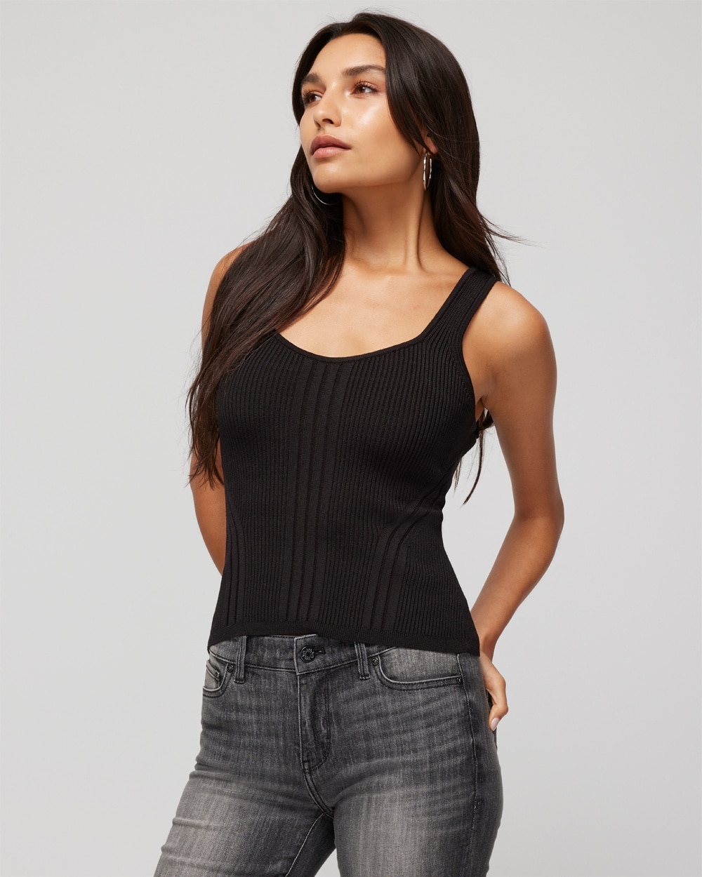White House Black Market Ribbed Sweater Tank Top In Black