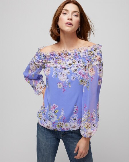 Long-Sleeve Off the Shoulder Ruffle Blouse