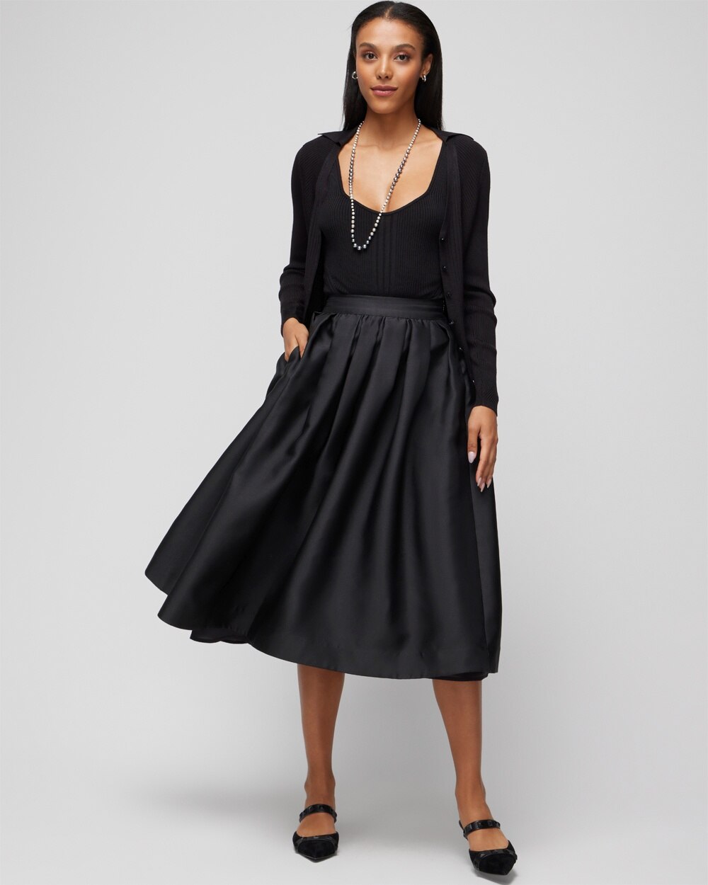 White House Black Market Fit & Flare Midi Dress Skirt In Black