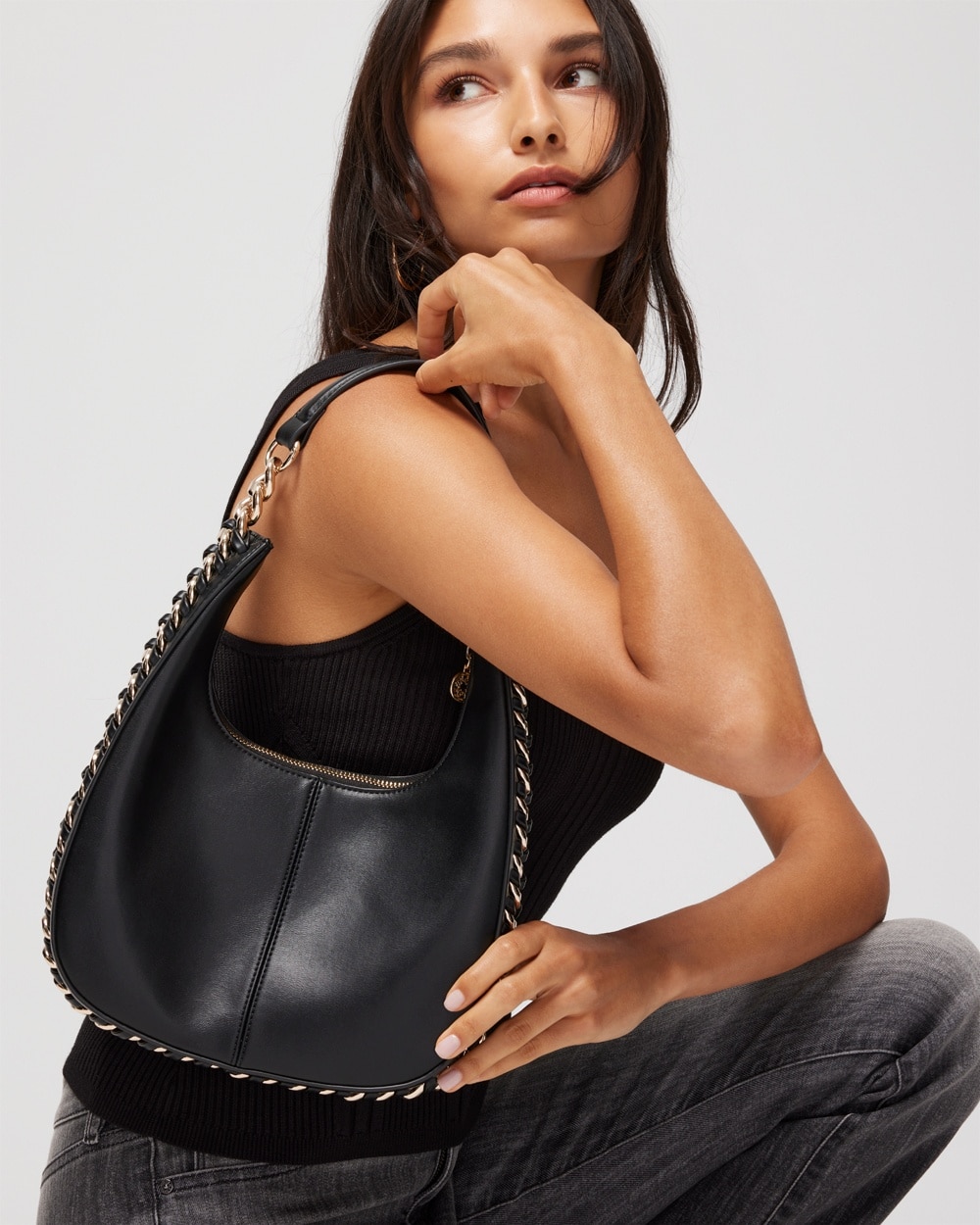 Big Chain Strap Fashion Shoulder Bag Black