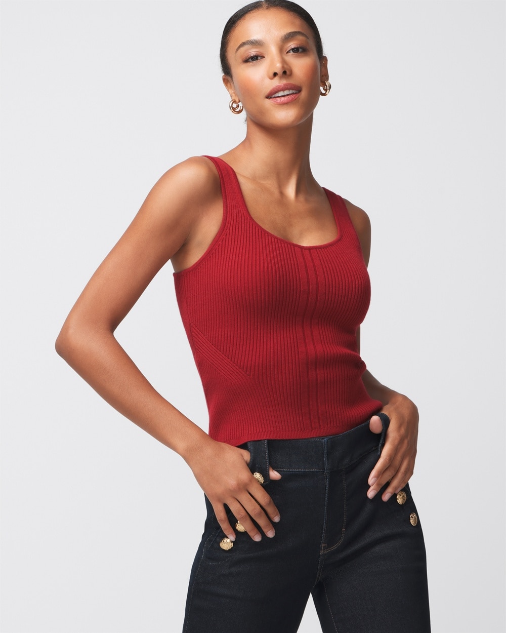 White House Black Market Cashmere Blend Ribbed Tank Top In Red