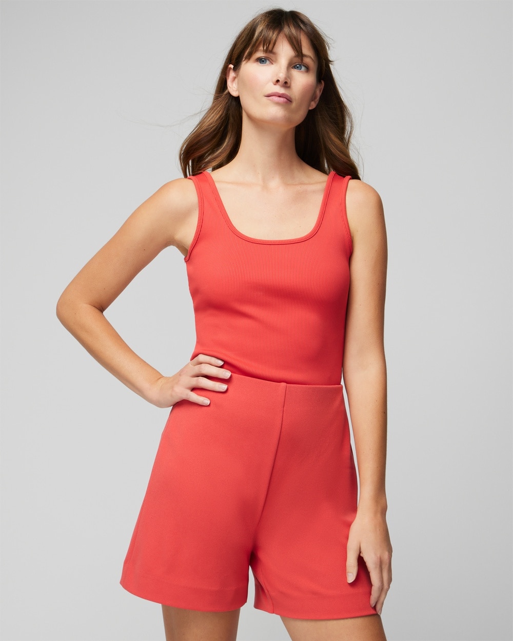 White House Black Market Ribbed Scoop Tank Top In Coral Kiss