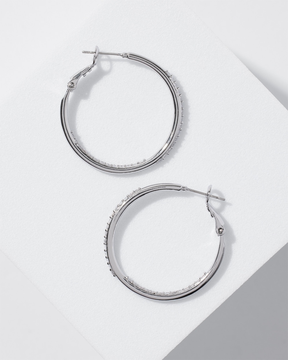 White House Black Market Silver Small Pave Hoop Earrings |