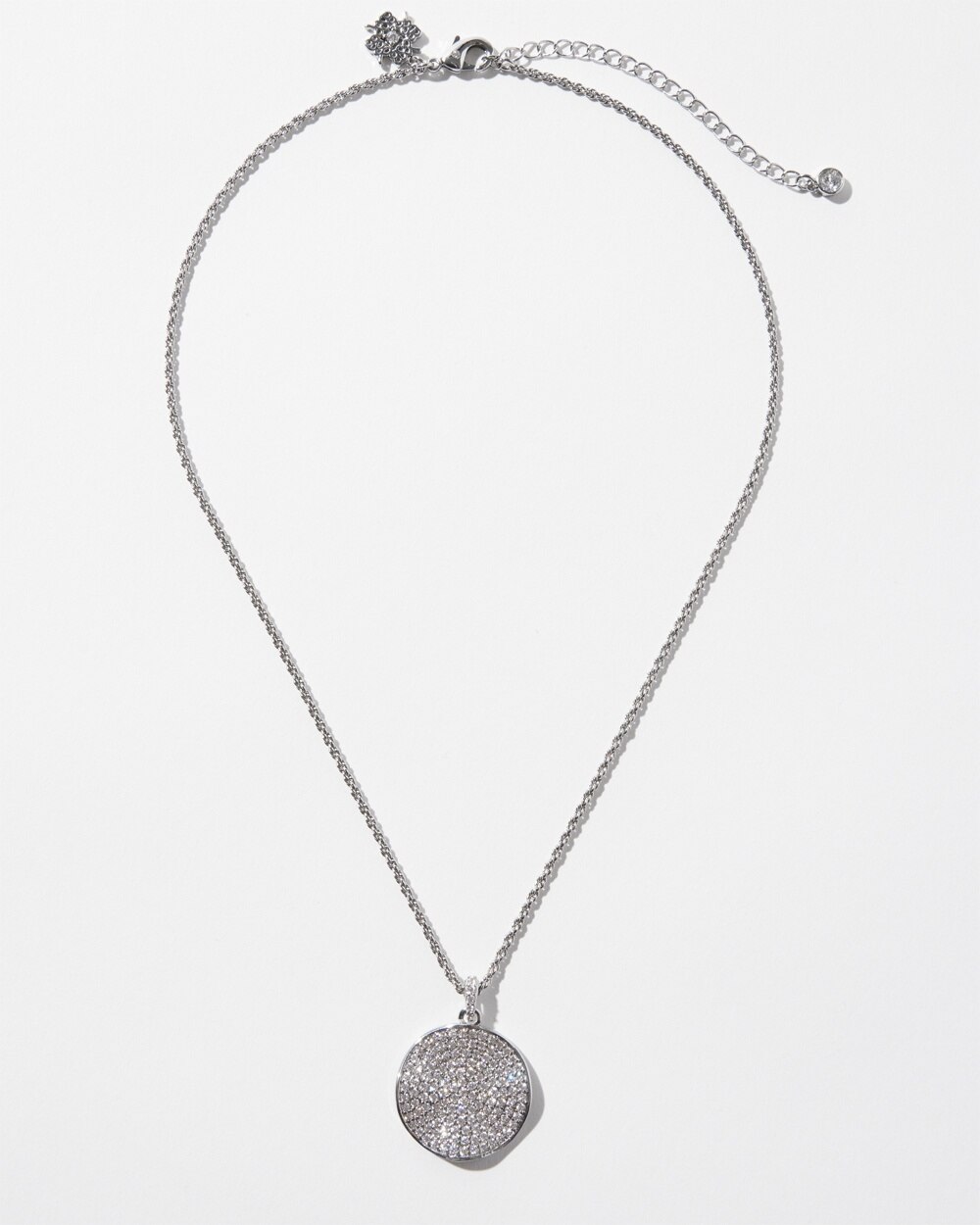 White House Black Market Silver Clear Pave Disc Necklace |