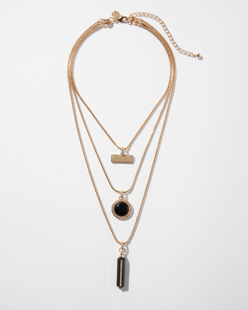 White House Black Market Multi Black Glass Pendant Necklace |  In Gold