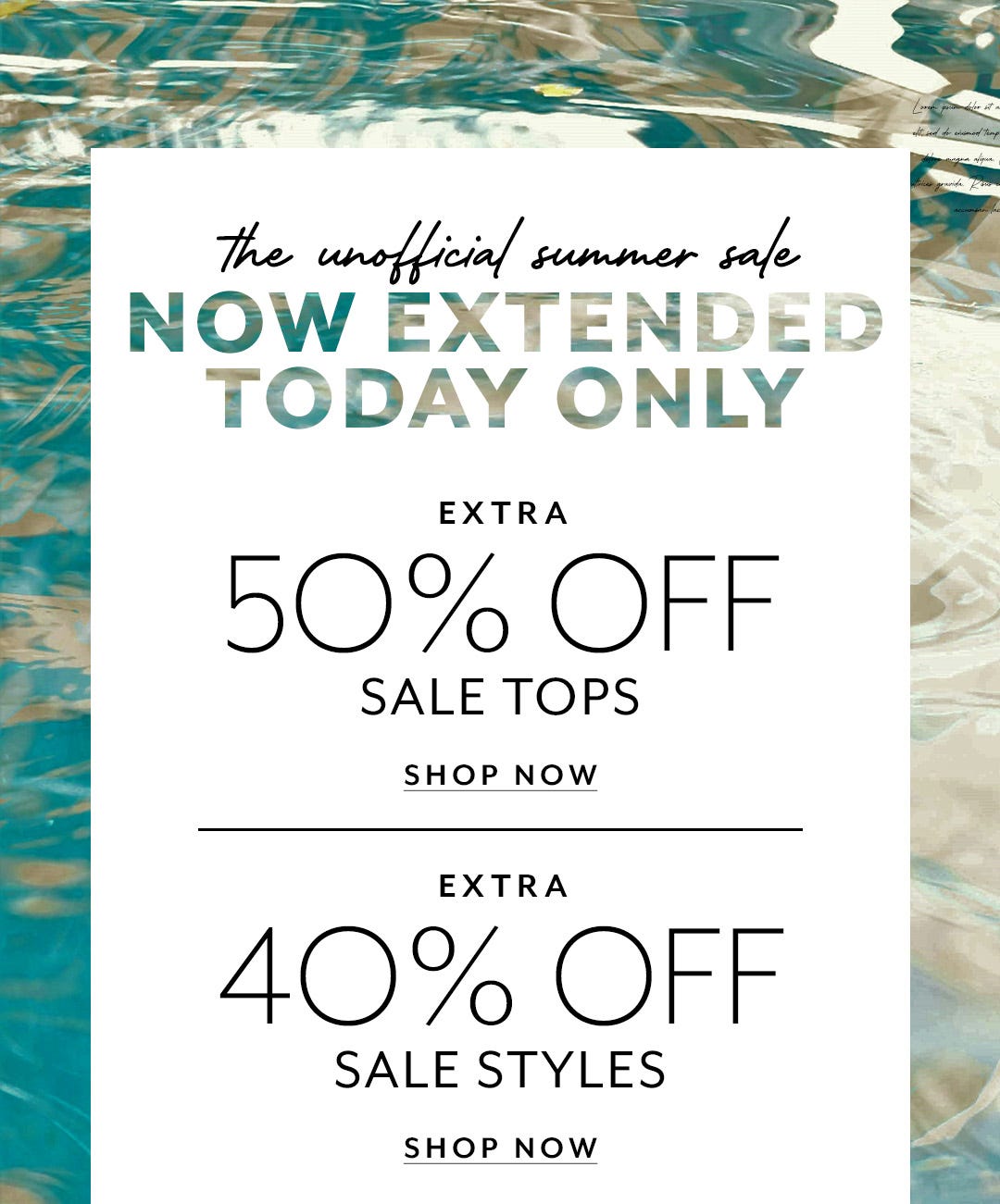 Extended Today Only Extra 50% Off Tops and 40% Off Sale