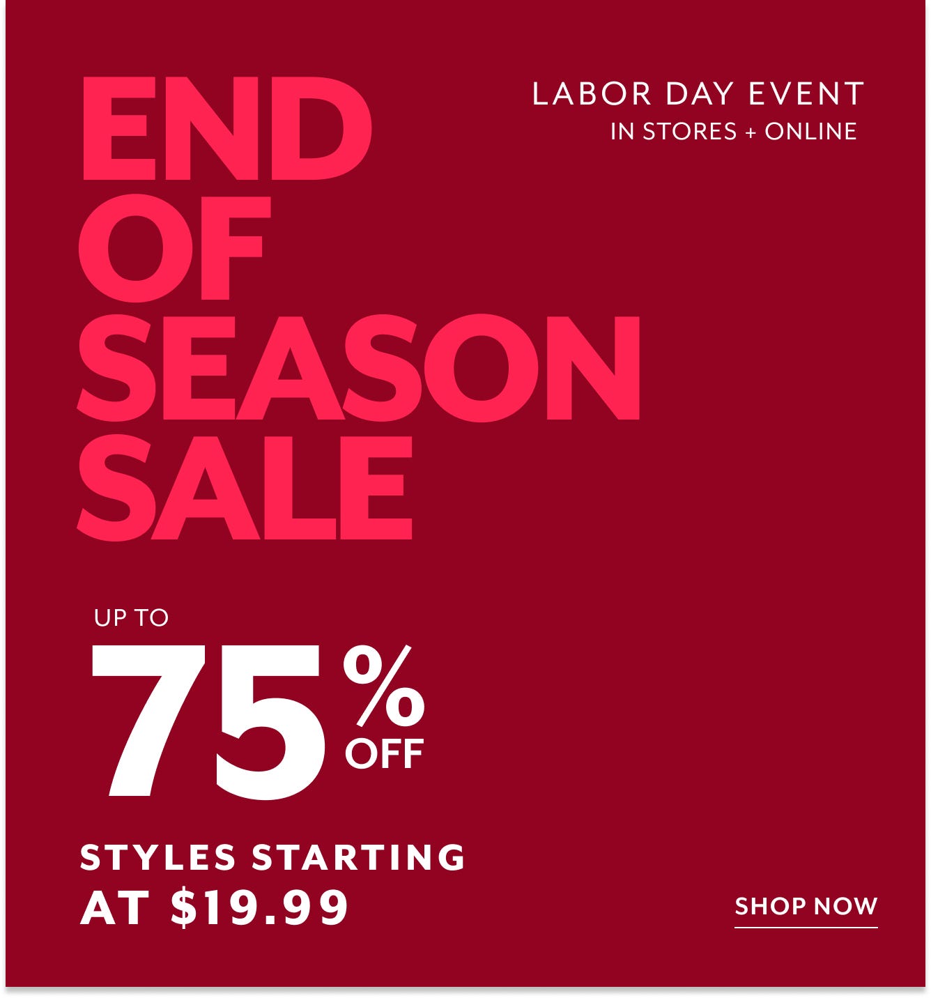end of season sale 75%