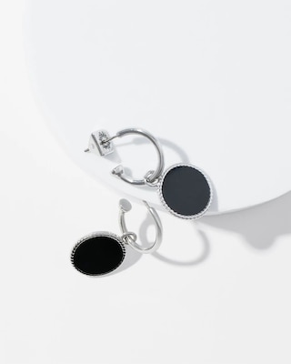 Black Enamel Hoop Drop Earrings click to view larger image.