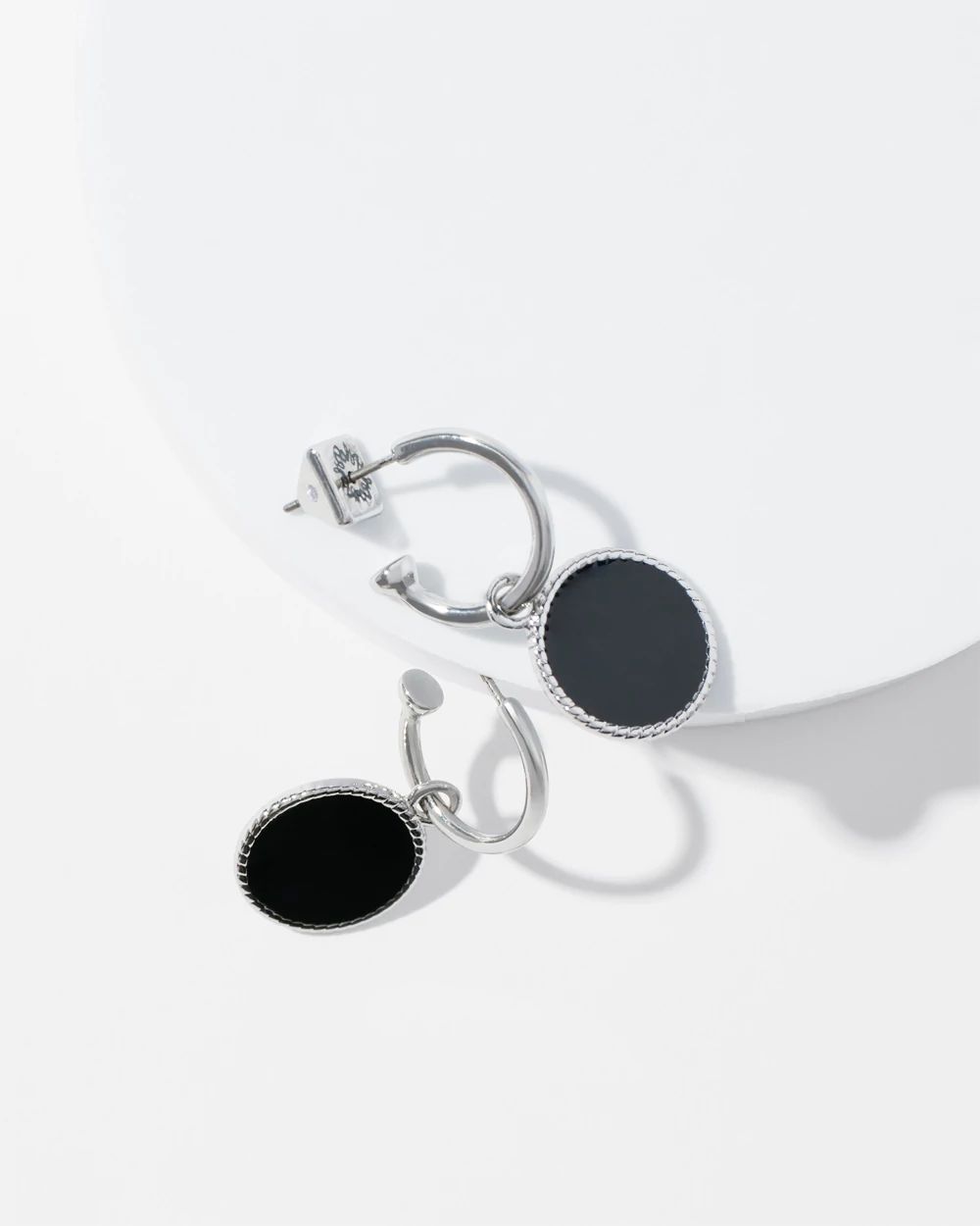 Black Enamel Hoop Drop Earrings
