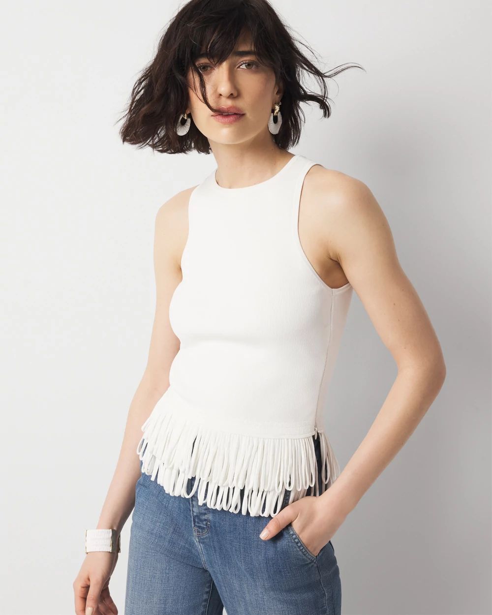 Fringe Hem Sweater Tank click to view larger image.