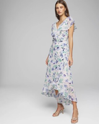 Petite Cap Sleeve Flutter Wrap Midi Dress