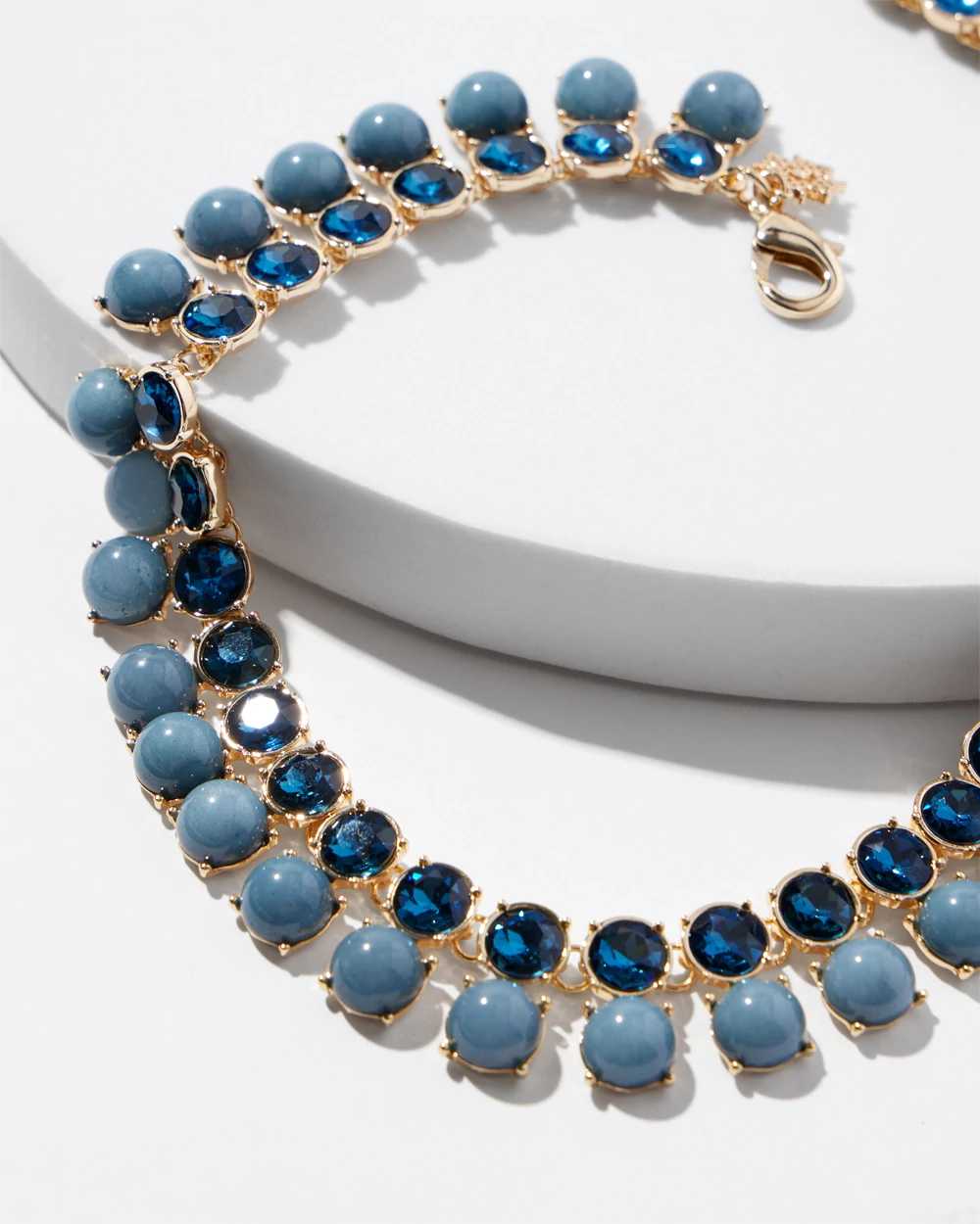 Gold Blue Double Row Short Strand Necklace click to view larger image.