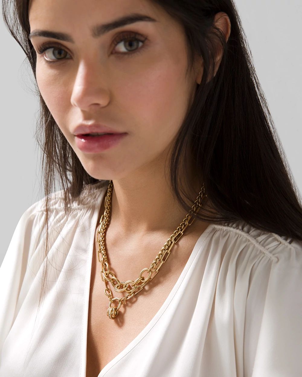 Goldtone Multi-Strand Chain Necklace click to view larger image.