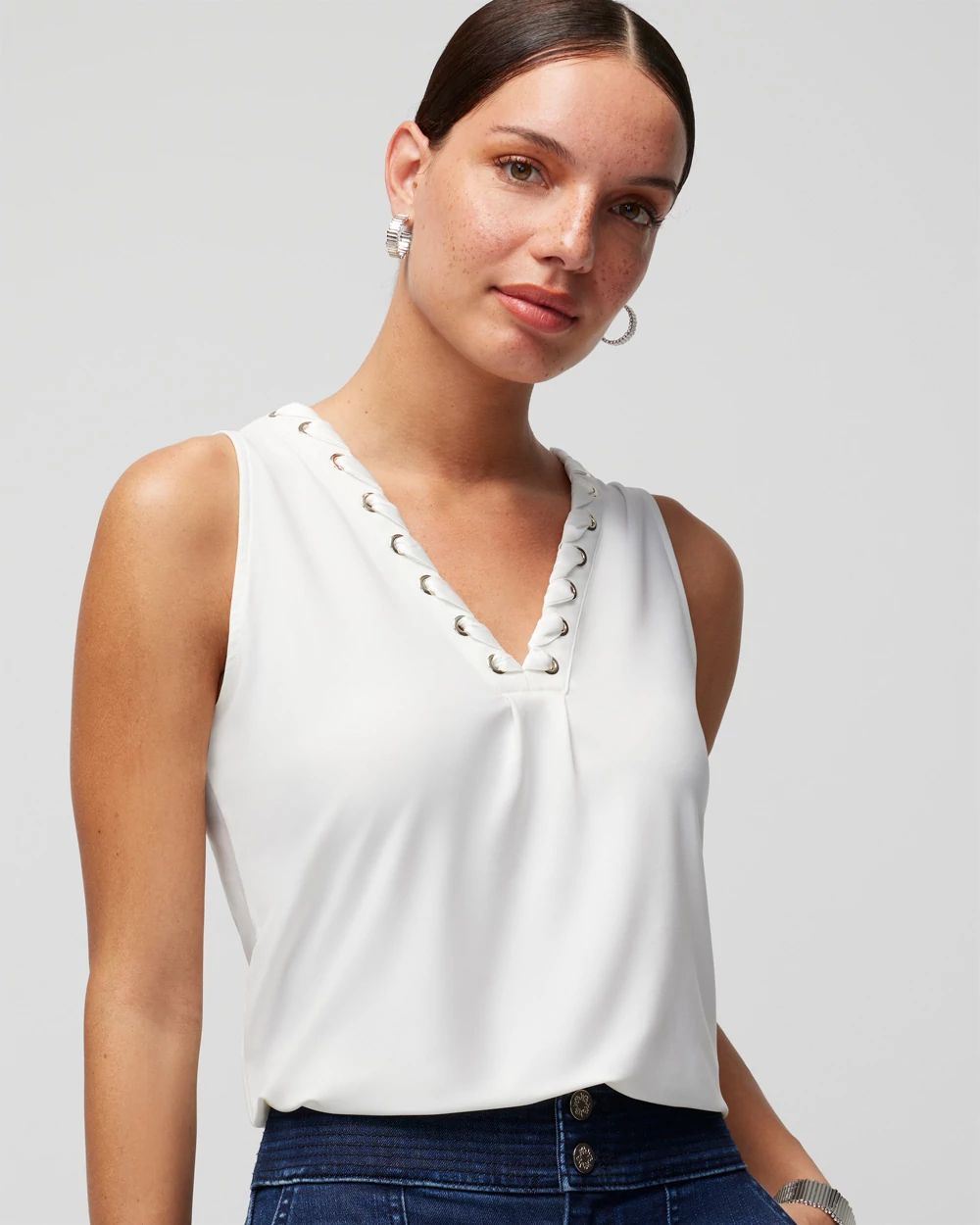 Matte Jersey Lace Notch Neck Tank