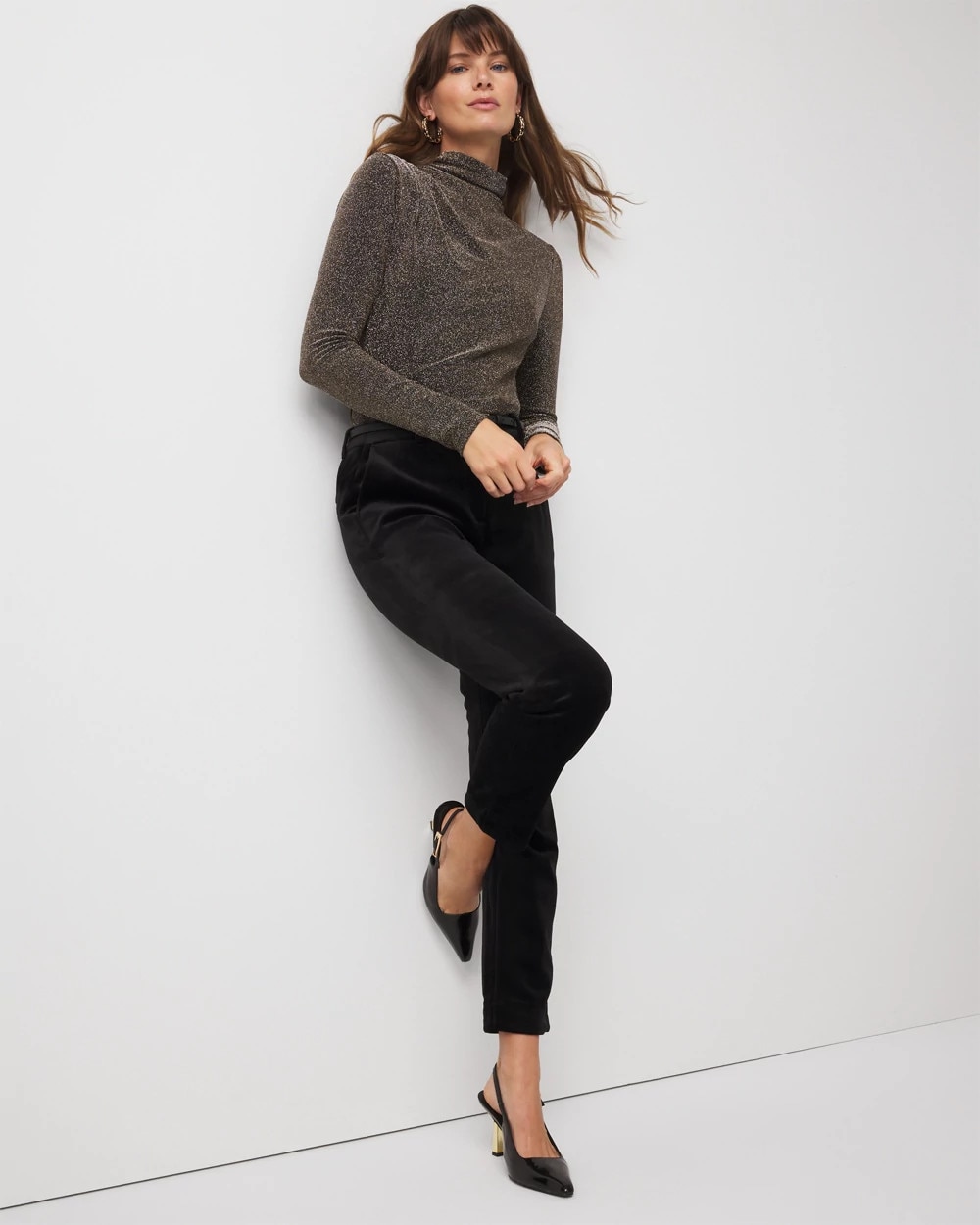 White House Black Market Long Sleeve Top Gold Turtleneck Tops In Gray