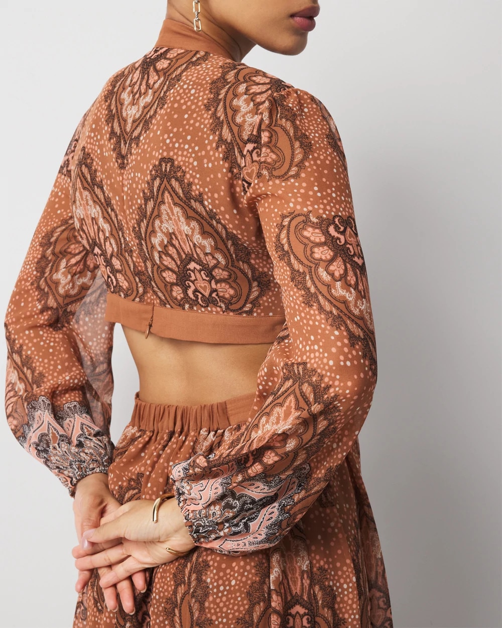 Petite Long-Sleeve V-Neck Cutout Midi Dress