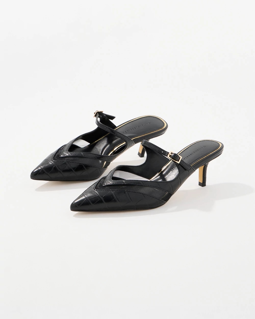 Croc Faux Leather Kitten Heel Mules