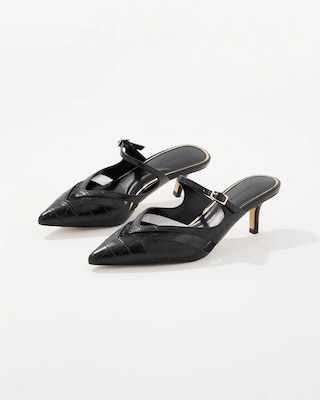 Croc Faux Leather Kitten Heel Mules click to view larger image.