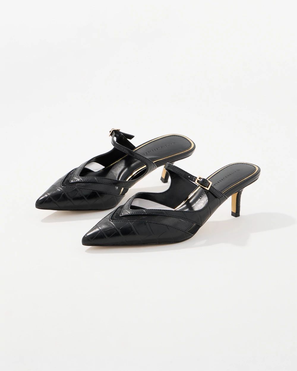 Croc Faux Leather Kitten Heel Mules click to view larger image.