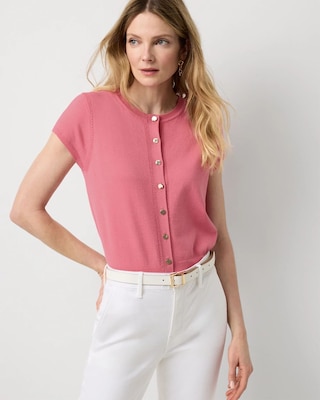 Short Sleeve Button Front Cardigan