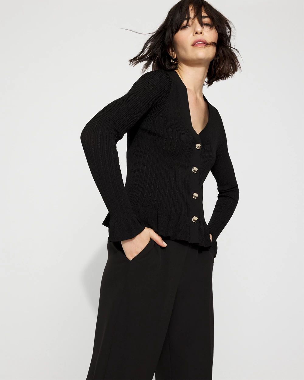Bell Sleeve Peplum Cardigan Sweater