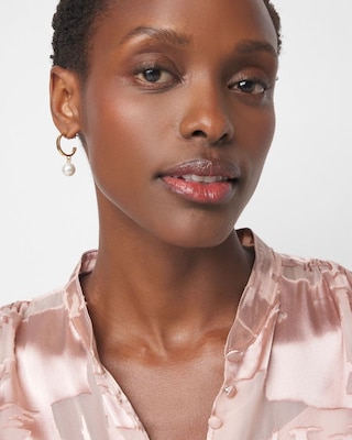 Gold Pearl Hoop Drop Earrings click to view larger image.
