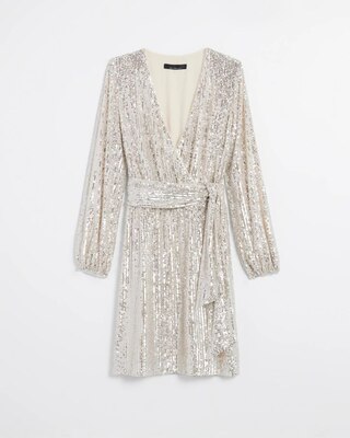 Long Sleeve Sequin Surplice Blouson Dress